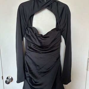 House of CB Toira Long Sleeve Satin Corset Minidress Black Size M